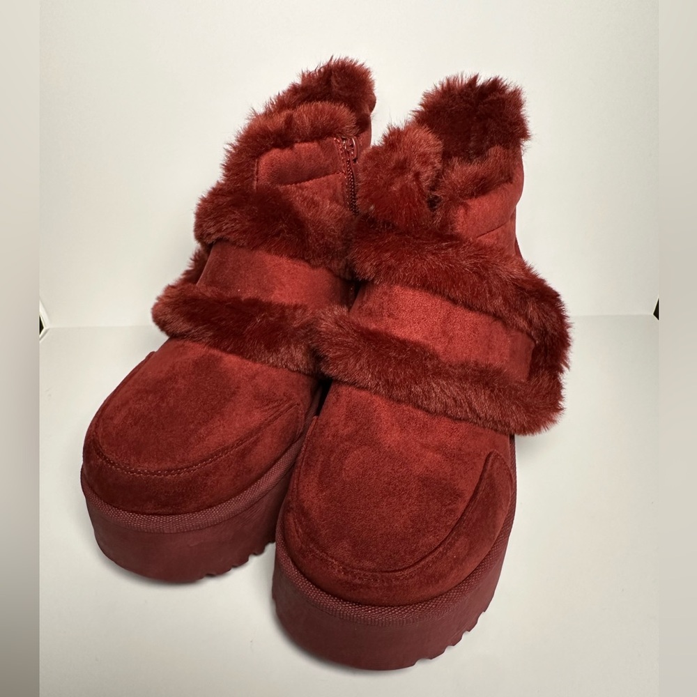 Unbranded Women's Maroon Burgundy Faux Fur Suede Platform Boots size 7